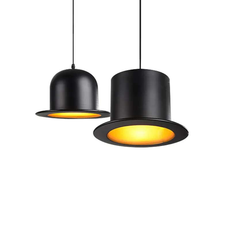 Lampadario retrò Jazz Top Hat Lampada a sospensione in alluminio 110v 220v E27 Esterno nero interno Golden Bar Counter Bedroom Cafe Lamp