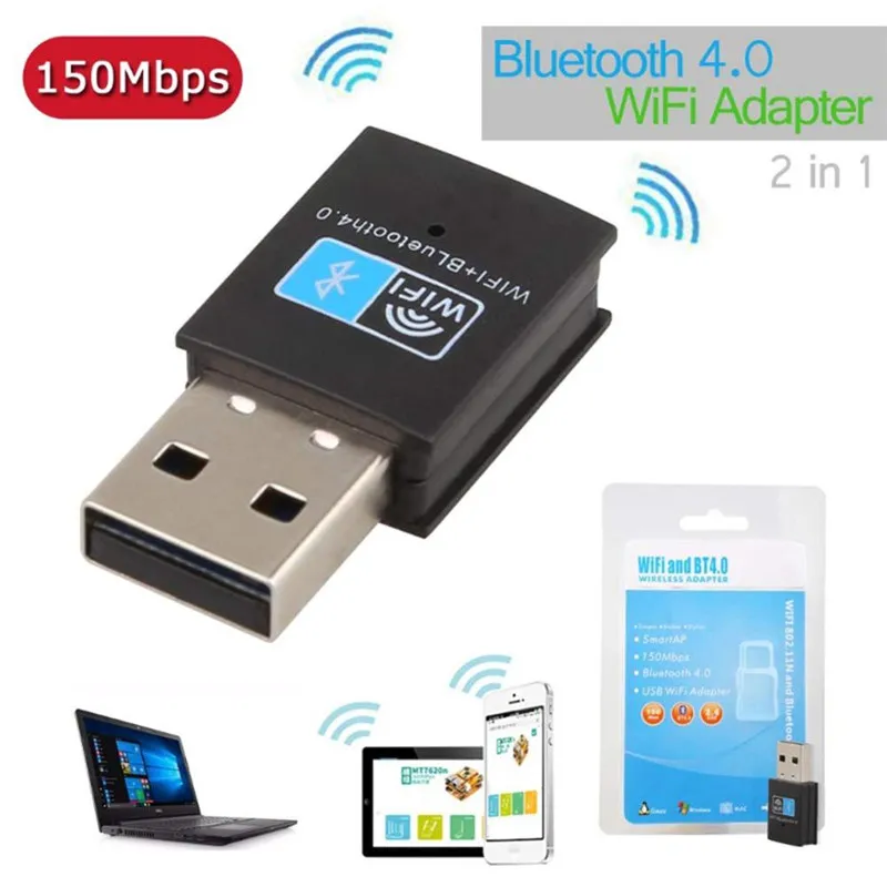 USB Bluetooth 4.0 Adapter Dongle 150M Wireless WiFi 802.11n/g/b Network LAN Card + Bluetooth V4.0 Adapter for Desktop Laptop PC