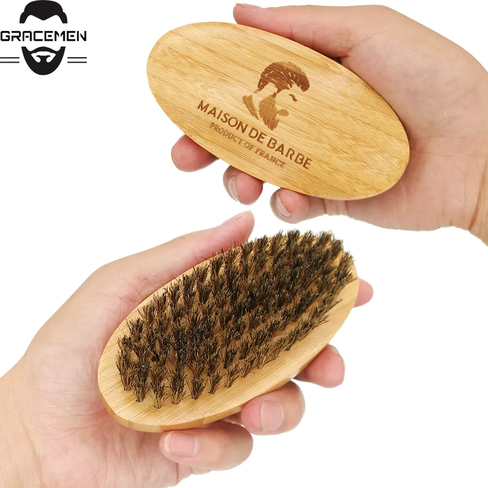 MOQ 50 pcs OEM personalizado logotipo bambu barba escova de javali escovas de cabelo facial oval para homens Grooming Amazon