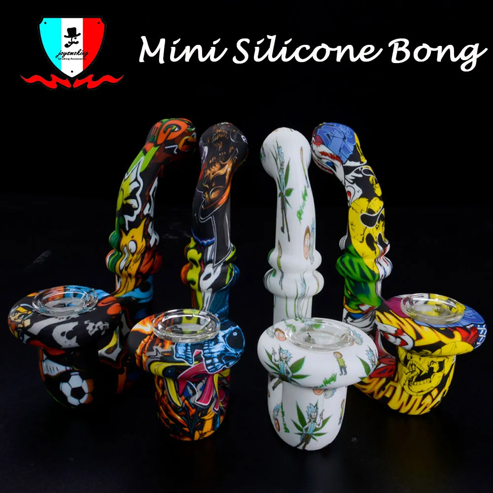 Bongo de silicone com tigela de vidro 5.3 polegada Mini Silicone Tube Cera Dab Rigs Hookah Tubulações Misturadas