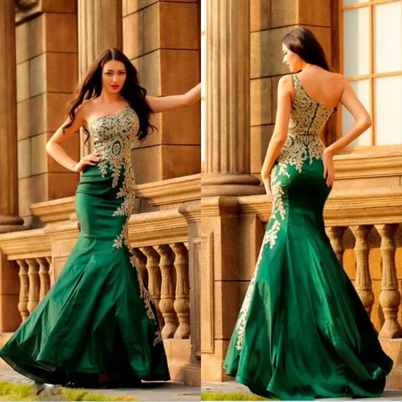 Prachtige Mermaid Avondjurken Eén schouder Mouwloze Kant Applicaties Trompet Groene Prom Partyjurken Custom Made Formele Jurk