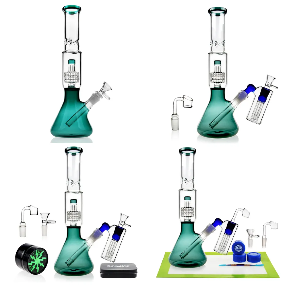 REANICE 水ギセル グリーンガラスボング 喫煙水パイプ 14.5 ミリメートルボウル高さ 29.5 センチメートルダウンステム付き手作りボング