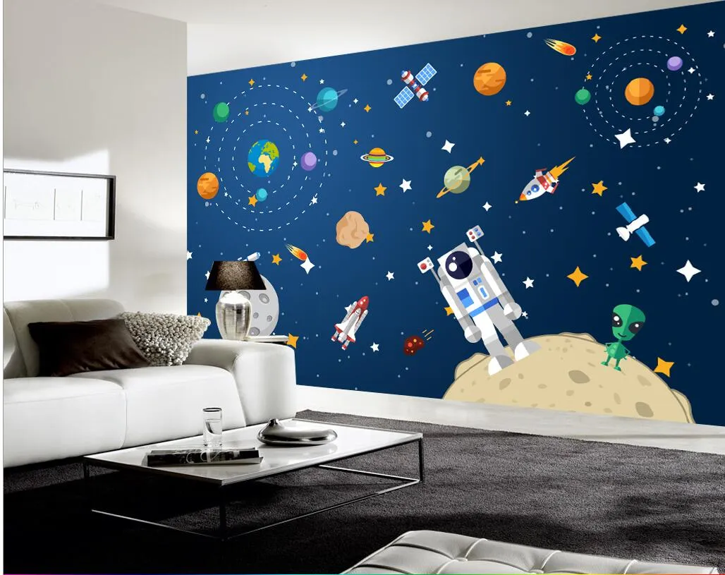3d Photo Wallpaper On The Wall Custom Mural Hand Drawn Cartoon Cosmic  Starry Spaceship Home Decor Living Room Wallpaper For Walls 3 D De $150,12  | DHgate, image size:1028x815