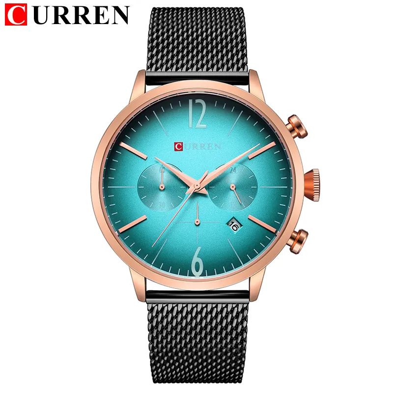 CURREN Top Marke Herren Sport Uhren Kreative Design Chronograph Quarz Armbanduhr Stahl Band Datum Uhr Relogio Masculino Reloj280m