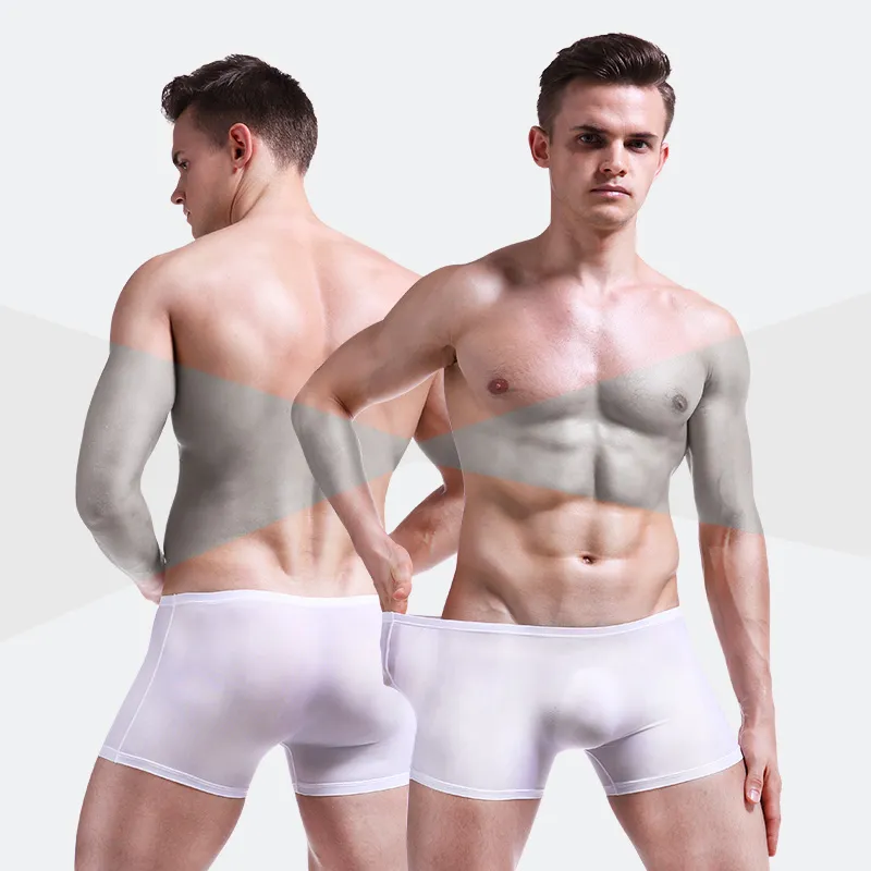 Moda-Hombres Boxer Shorts Ropa interior sexy Seda de hielo Bragas masculinas Tallas grandes Cueca Masculina Hombre Slips hombres Penis Pouch 4Pcs \ lot Boxers