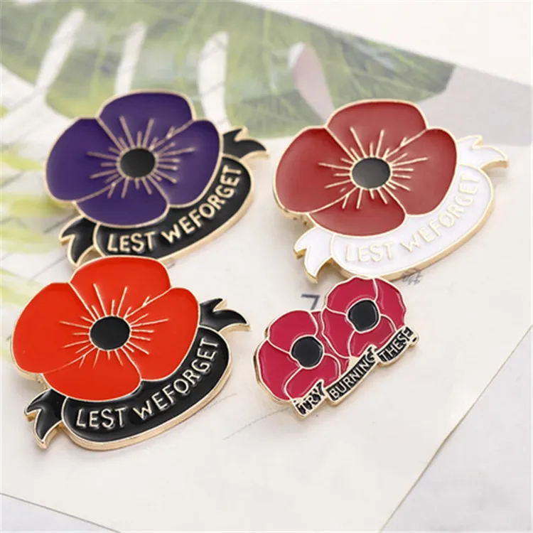Red Poppie Flower Pin Veteran Lest We Forget Badge Lapel Metal Enamel GB UK - Foto 3