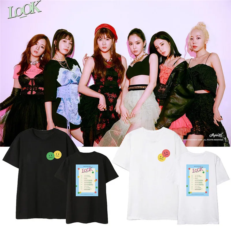 Camiseta para mujer KPOP Apink Flook Camisetas Hip Hop Streetwear ropa suelta Tshirt T Shirt Tops de manga corta DX1391