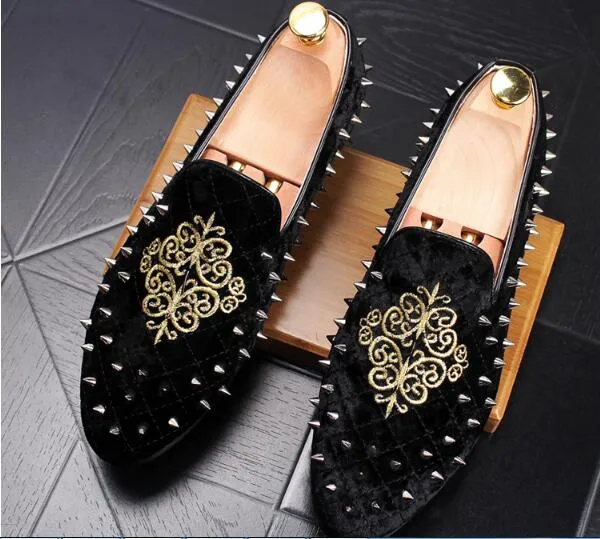 Embroidery Rivet Loafers Fashion Men Suede Mens Flats Black Wedding Dress Shoes Espadrilles Mocassin Homme 38-43G179 225 S 577 s