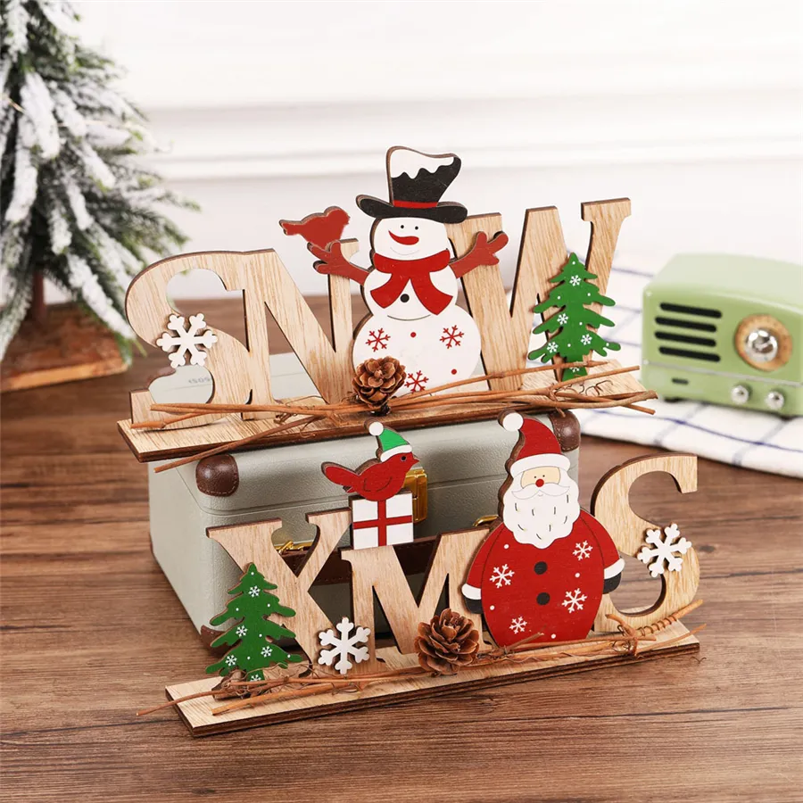 クリスマスの装飾木製品サンタクロース雪だるまの装飾品ナビダード新年のデスクトップの装飾DIYクリスマスアイテム子供ギフトJK1910