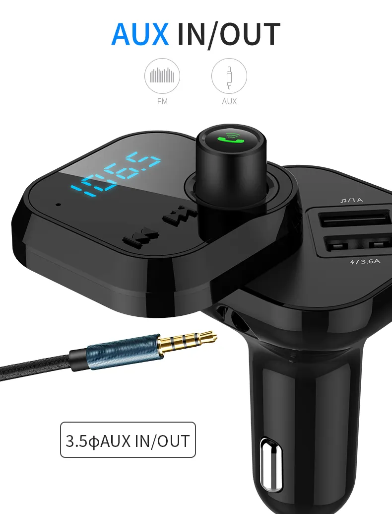 Car MP3 Player Multi-função cigarro Bluetooth Receptor de música U Disk Car Lighter Car Charger Bluetooth