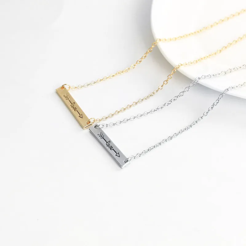 "LOVE" Minimaliste Or Rose Couleur Bar Collier Simplement Horizontal Love Arrow pour les Femmes livraison gratuite