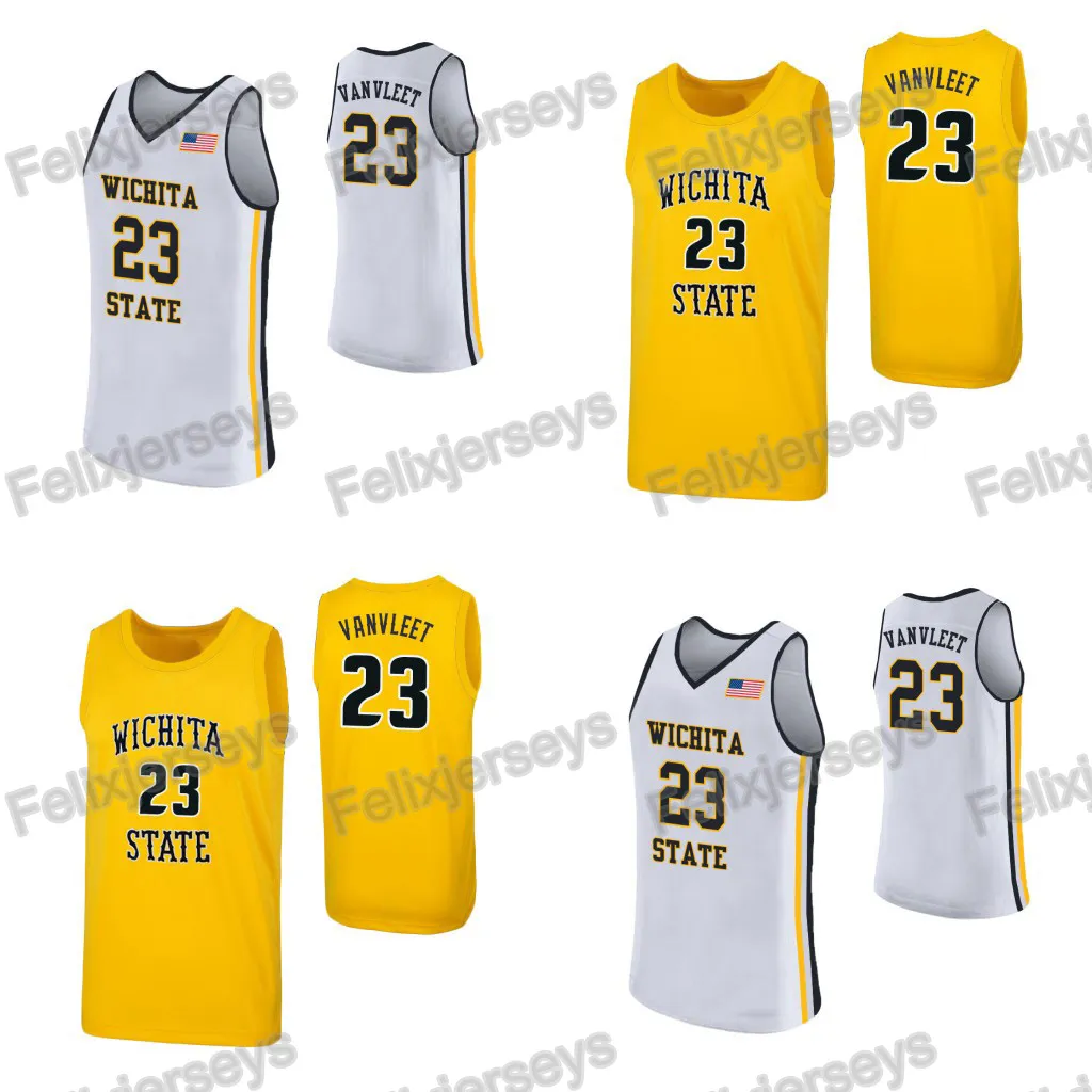 23 Fred Vanvleet Wichita State Shockers College Maillot de basket-ball Fred Vanvleet Blanc Jaune Maillots de basket-ball Livraison gratuite