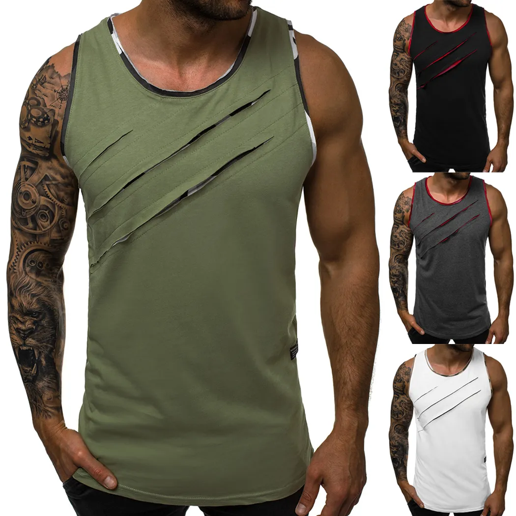 Summer Mens Tank Top Sleeveless Bodybuilding Gym Vest Singlet Hole Fitness Muscle Tee Shirt Homme Male Tanktop Plus Size M-2xl