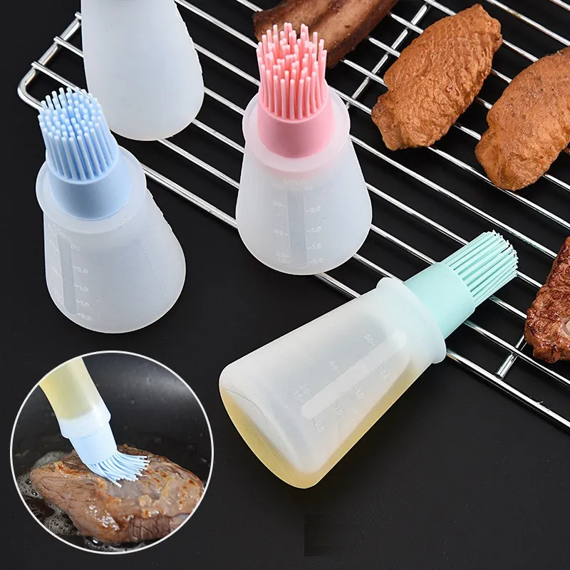 BBQ Oil Bottle Food Grade Silicone Oil Bottle Brush Heat Resistant Silicone BBQ Cleaning Basting Oil Brush