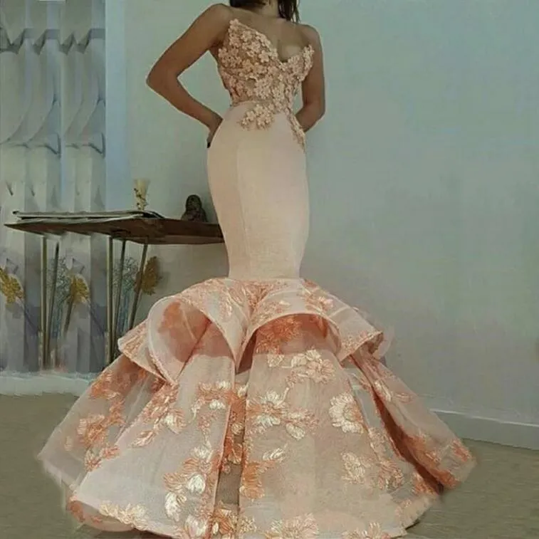 Peach mermaid deals prom dress
