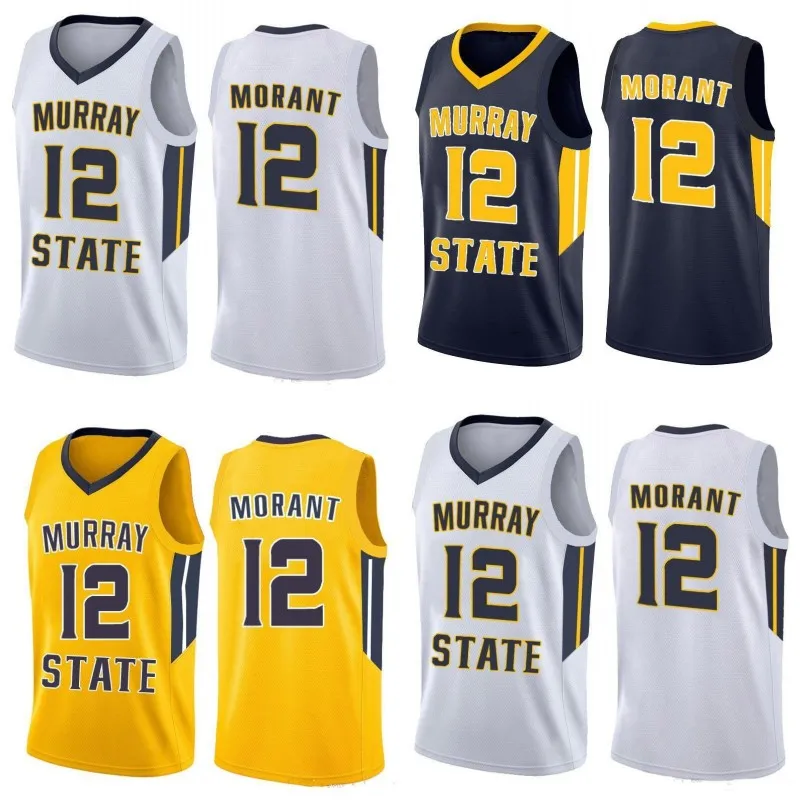  2 JA Morant Basketball Jersey University Murray State Racer White Blue Yellow Shirts Genäht