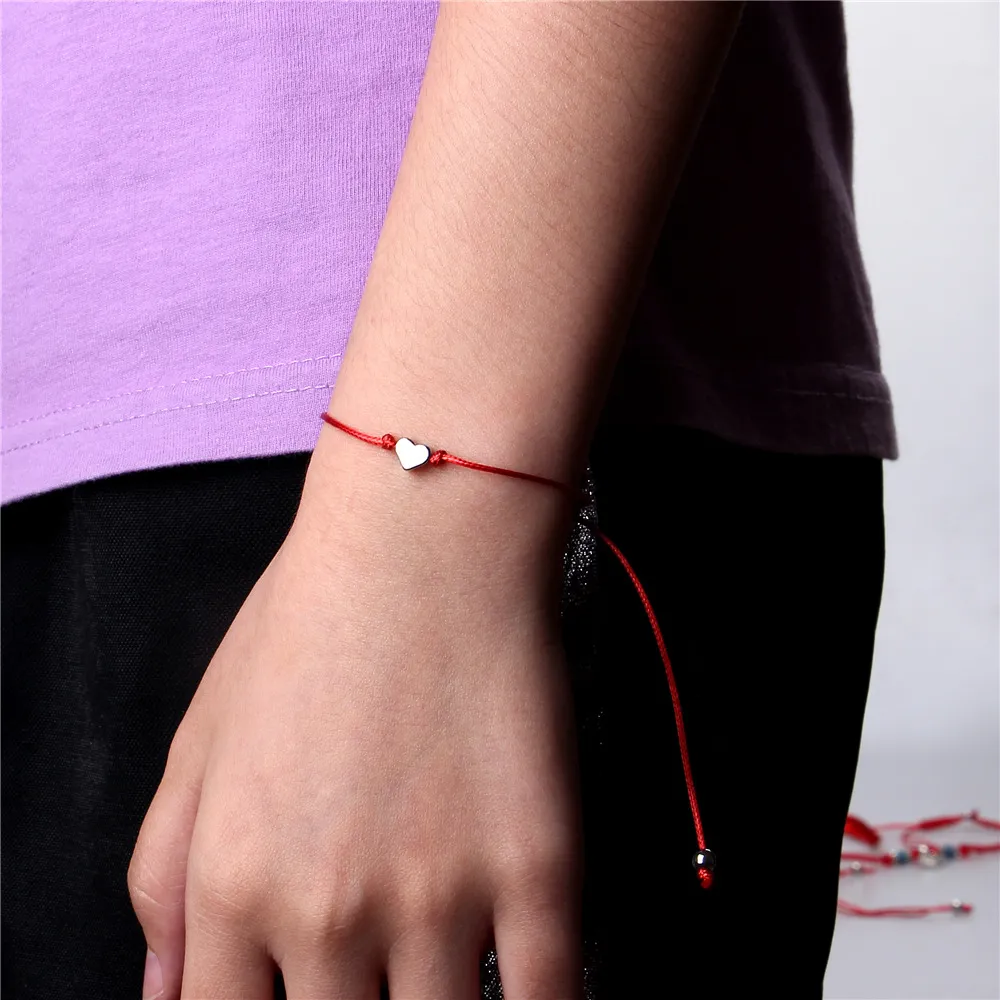 20 teile/los Glück Rot Schwarz String Silber Farbe Herz Charm Thread Armband für Schutz Männer Frauen Einstellbare Schmuck Amulett