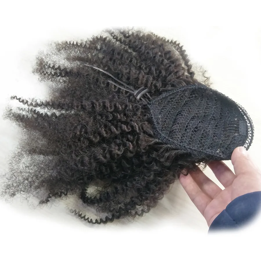 Trekkoord Paardenstaarten Extensions Mongoolse Afro Kinky Curly Hair 4b 4c Clip in Human Hair Extensions Paardentail Remy Hair