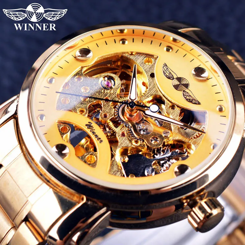 Gagnant Blue Ocean Fashion Casual Designer en acier inoxydable hommes Squeleton Watch Mens Watchs Top Brand Automatic Watch Clock9615355