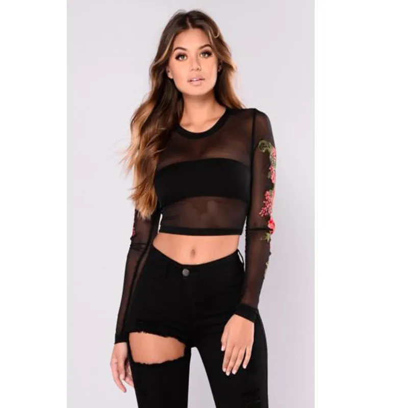 black long sleeve transparent top
