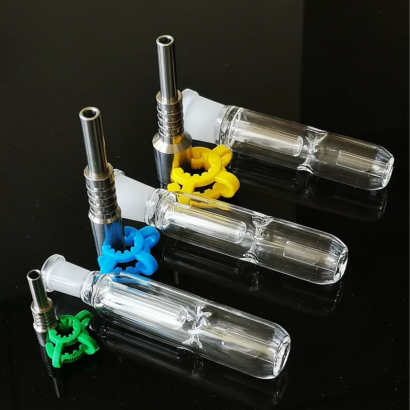 Mini Glass Nector Collectors Kit WAX Oil Dab Rigs With Titanium Tip Plastic Keck Clip Nector Collector Kits 10mm 14mm 19mm Joint NC09