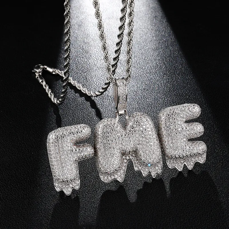 Pendant Necklaces US7 Iced Out Bling CZ Drip Letters Custom Necklace Micro Paved Collier For Men Hip Hop Jewelry
