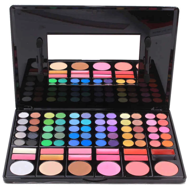 Palette di ombretti a 78 colori con fard in polvere per contorno labbra lucidalabbra Fashion Eye Shadow Pallete Set di trucco 2 Kit di trucco modello