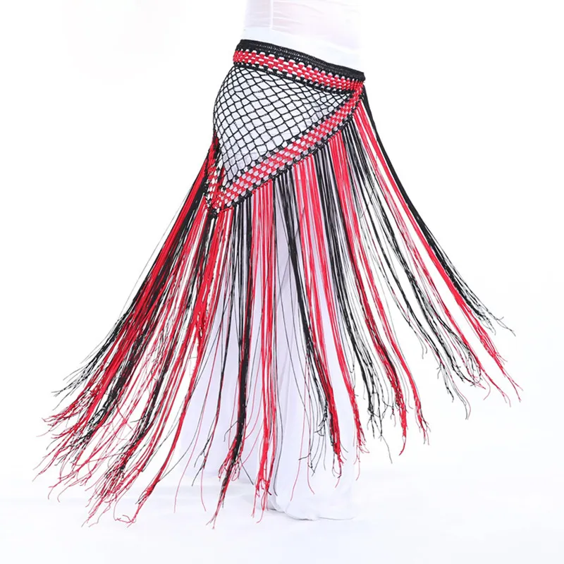 Argentina Style Belly Dance Clothes Accessories Practice Long Tassel Triangle Belt Hand Crochet Belly Dance Colored Hip Scarf