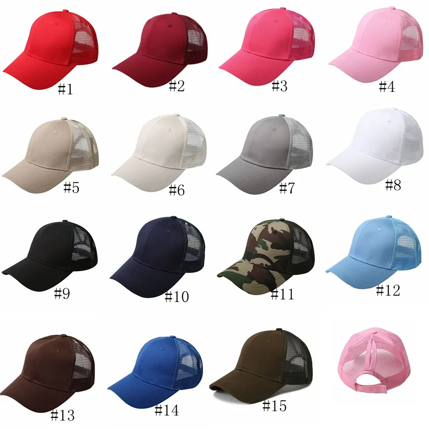 15Color Ponytail baseball Cap Zwykły Messy Bun Pod Trucker Ponycap Snapback Lato Mesh Camo Czapki Kobiety Plaża Siatka Kapelusz Baseball GGA3082