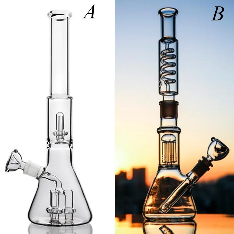 15,7 pouces Deux types de narguilés amovibles en spirale Reflux Recycler Bongs d'eau en verre avec tige descendante de 18 mm Bol de 14 mm Fumer des narguilés