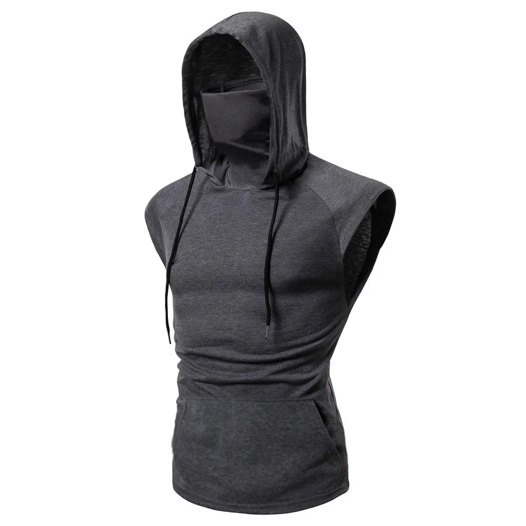 QNPQYX Nouveaux t-shirts d'été Gilet à Capuche pour Hommes Plus La Taille À Capuche DÉBARDEURS Mode Sans Manches t-shirts pour Hommes streetwear Ninja cosplay gilet