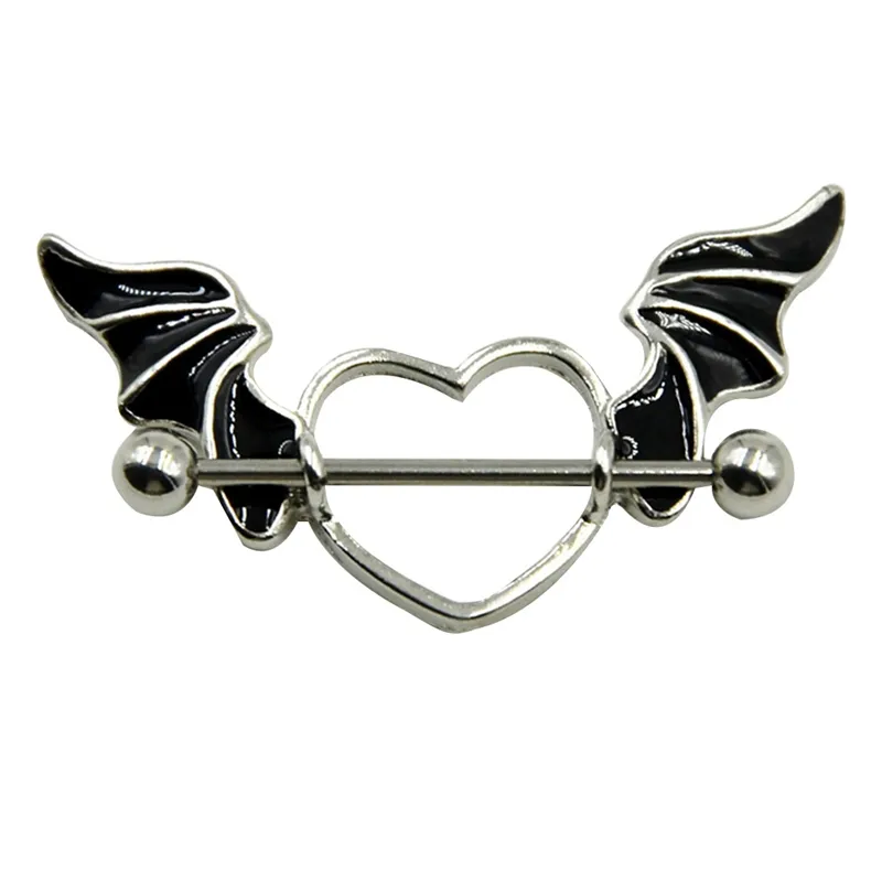 Bat Wing Nipple Shield Ring - Stainless Steel Angel Heart Piercing ...