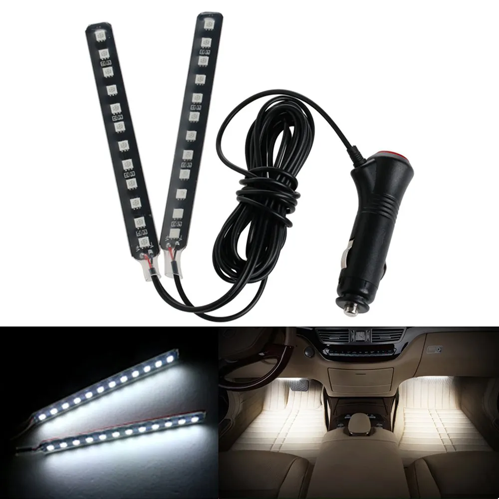 12 LED سيارة سيارات الدفع الرباعي الداخلية footwell الطابق الزخرفية الجو ضوء نيون شرائط سيارة الداخلية الضوء الأبيض