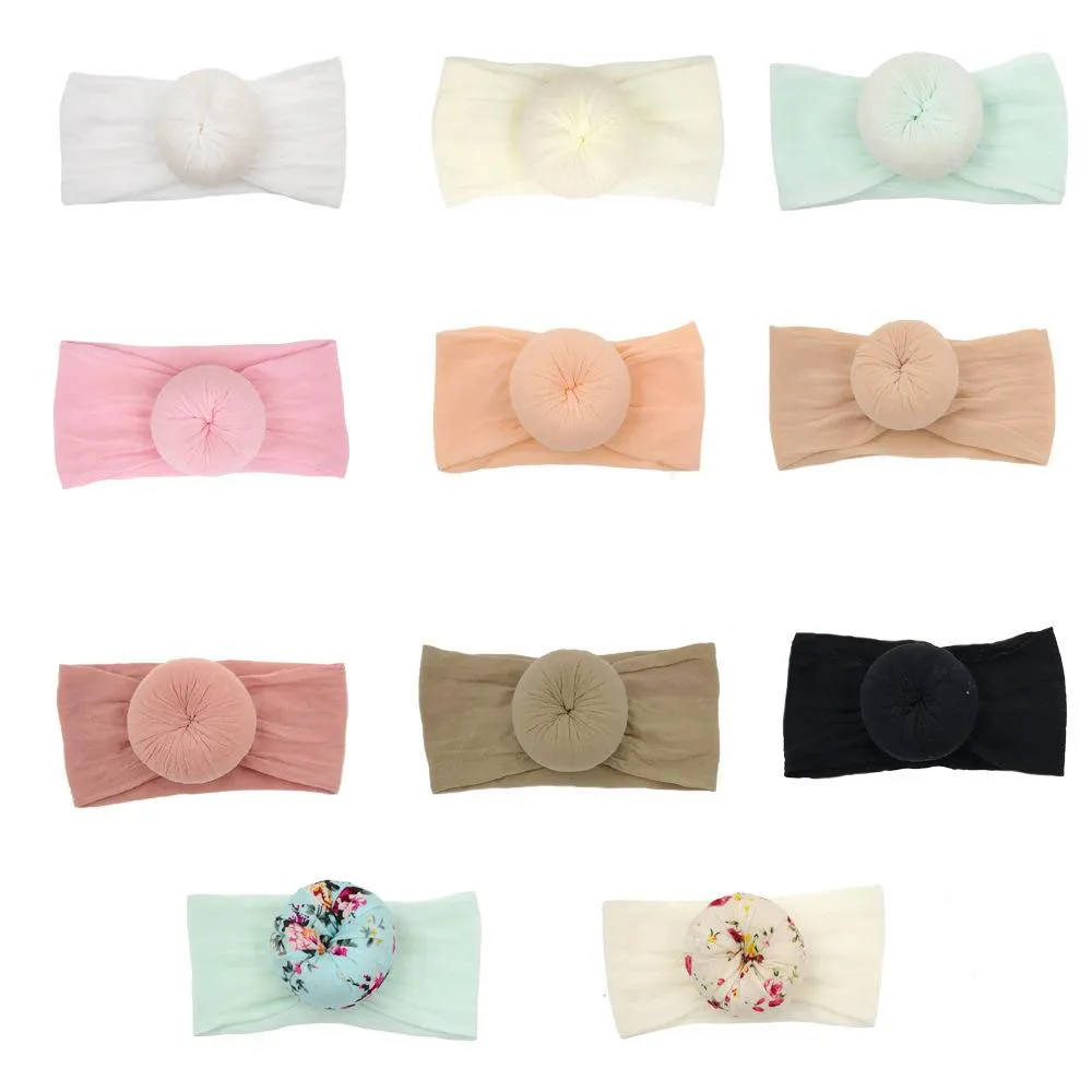 Breites, solides Nylon-Kopftuch für Babys, weiches Kopftuch mit Knoten, Baby-Stirnband, gedrehter Turban, 11 Farben