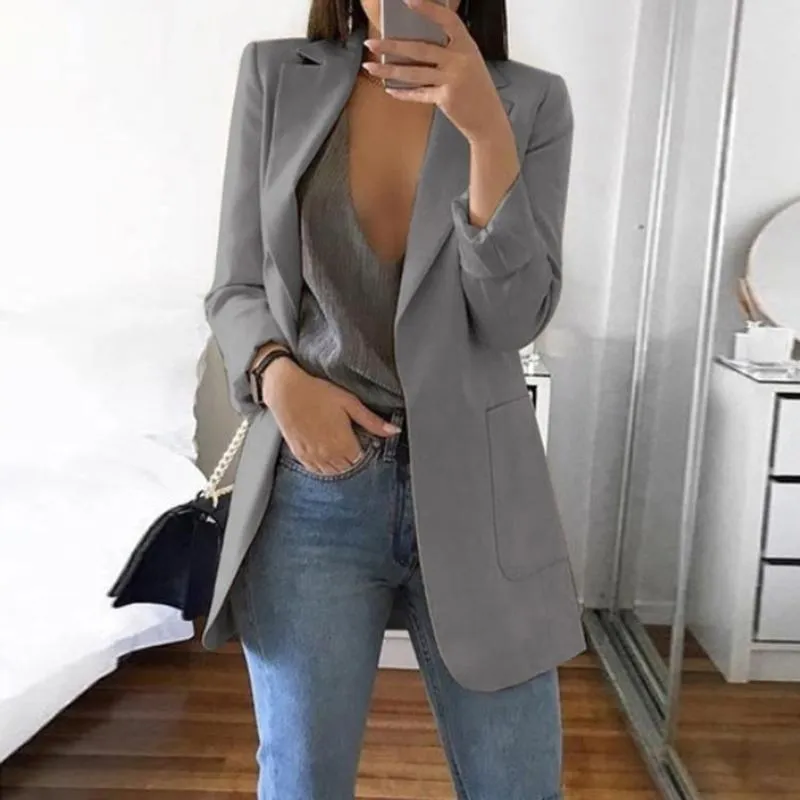 New Casual Long Sleeve Coat Suit Office Ladies Slim Cardigan Tops Blazer Jacket Outwear Women Clothing 2019 Oversize 5XL