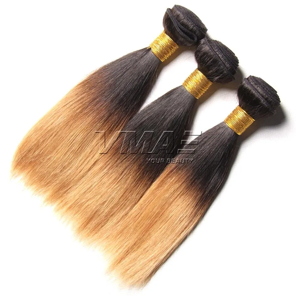 Mongolie droite 1B/27 # extensions de cheveux humains Ombre cheveux raides tisse 10 "à 24" vierge brésilien