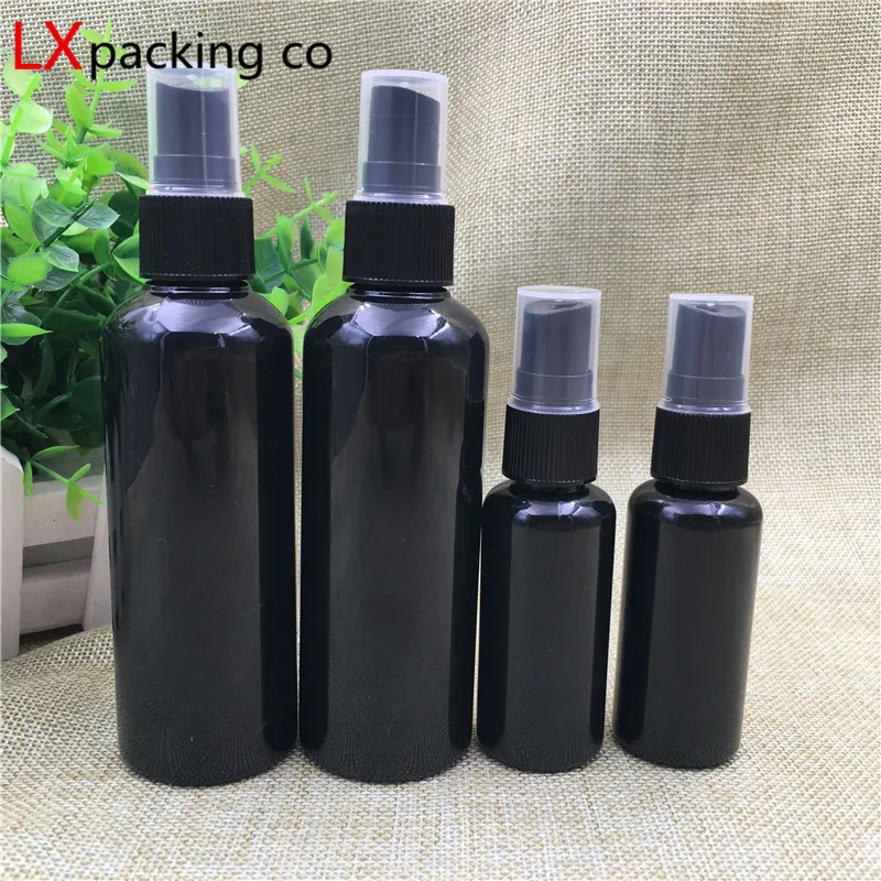 50 pcs Free Shipping 10ml 30ml 50ml 100 ml black plastic Spray Bottles Black sprayer Perfume Containers Dark bank