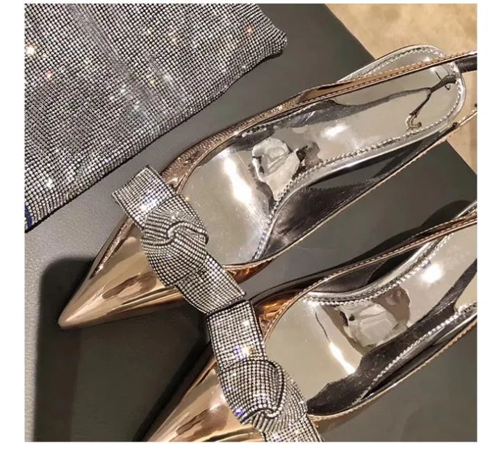bridal wedding shoes metal patent leather with crystal bowtie kitten heels designer shoes pumps silver gold 6cm size 34 to 40