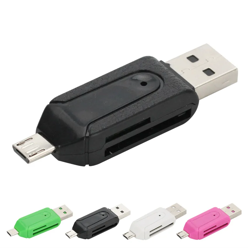 2 in 1 Universal Micro USB 2.0 OTG Adapter TF SD Card Reader Phone Extension Headers for Computer