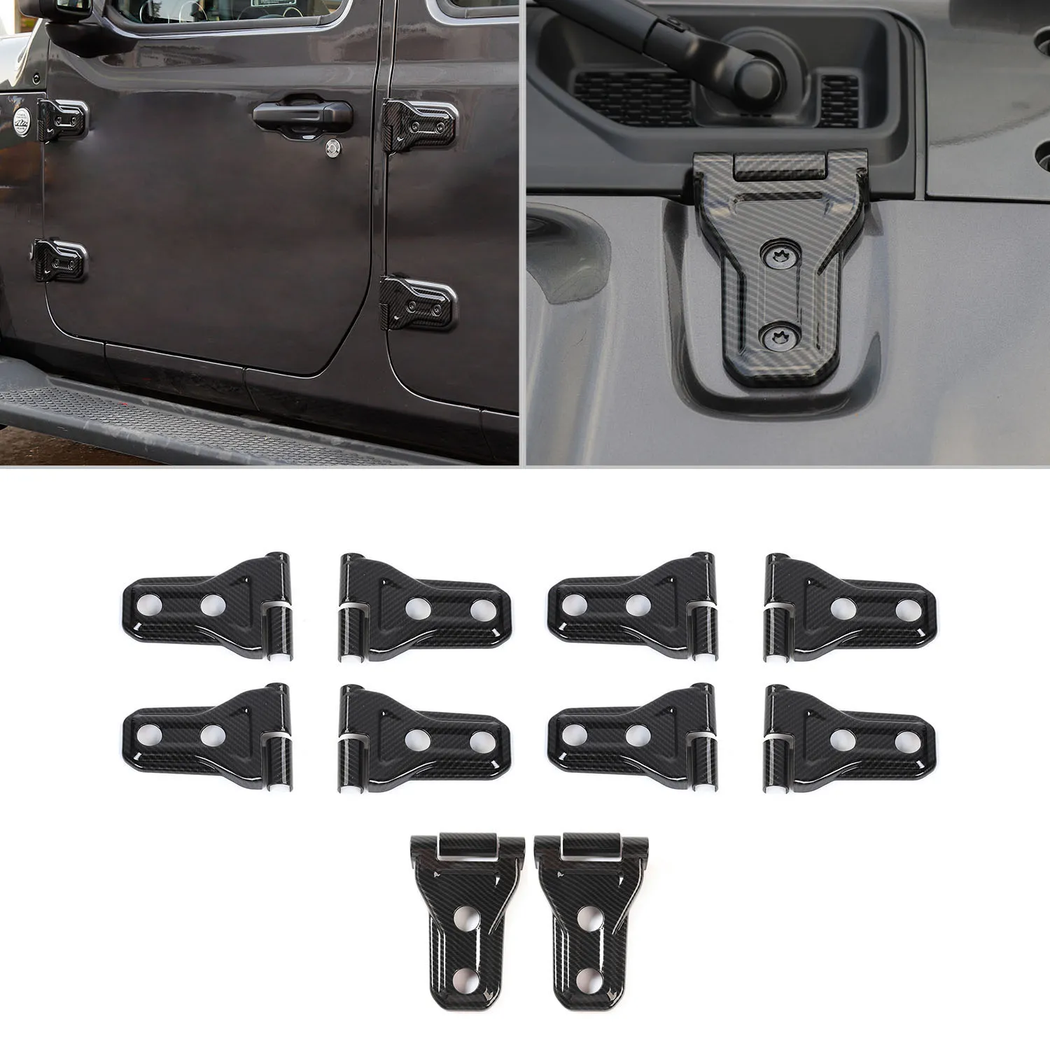 Cubierta decorativa de bisagra de puerta de fibra de carbono ABS para coche, 4 puertas para Jeep Wrangler JL 2018+, accesorios exteriores para automóvil