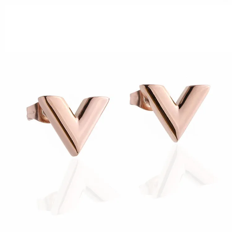 Nouvelle boucles d'oreille de titane belle SIMPLES design de luxe à la mode de la mode mignon de lettre pour femme en or rose