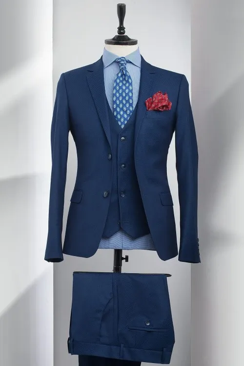 Настроить Дизайн Синий Жених Смокинги Groomsmen Мужские Свадебное Платье Отличный Человек Куртка Блейзер 3 Шт Костюм (Куртка+Брюки+Жилет+Галстук) 700