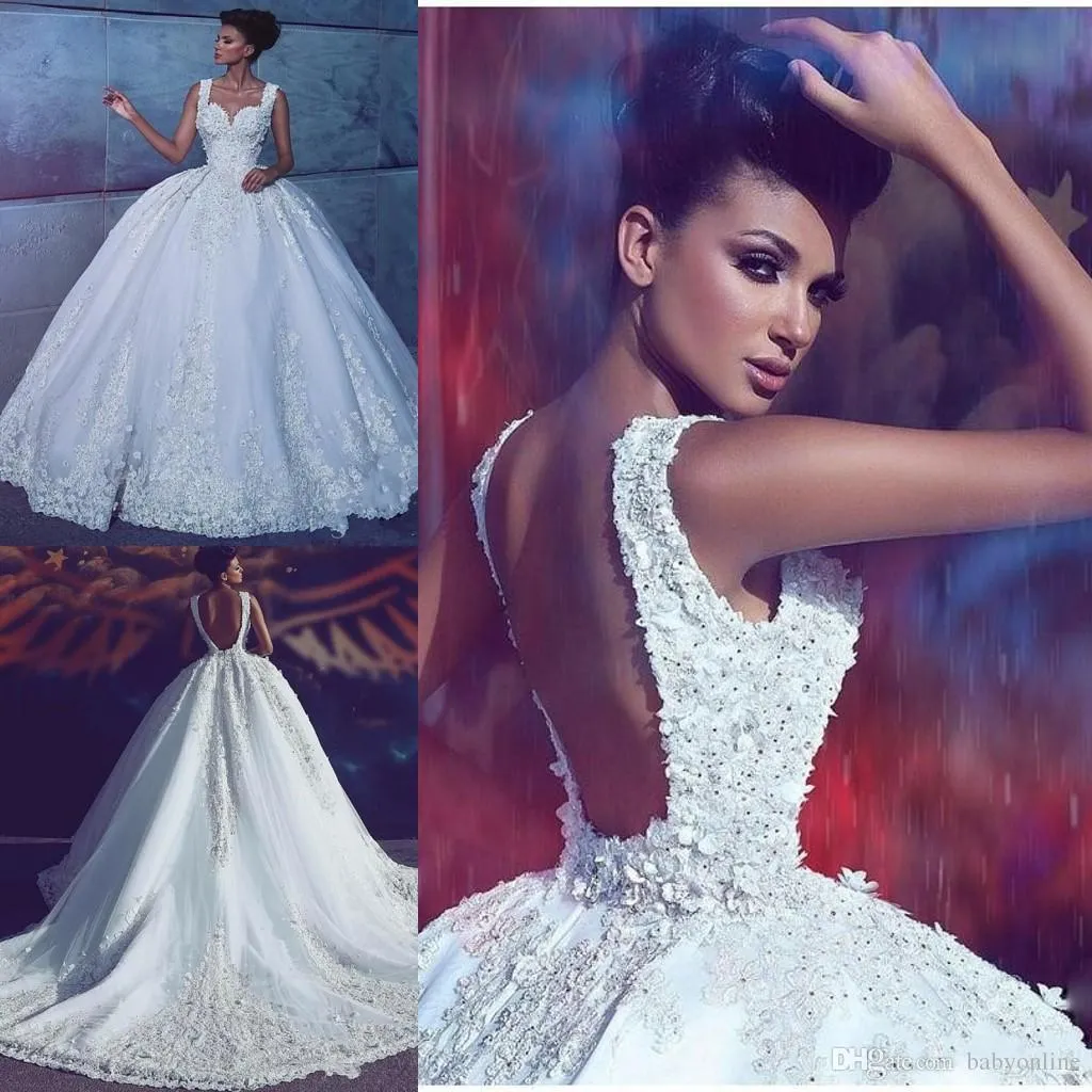 Dubai Arabisch Luxus Spitze Plus Size Ballkleid Brautkleider Offener Rücken Langes Hochzeitskleid Brautkleider mit Perlenapplikationen gerafft