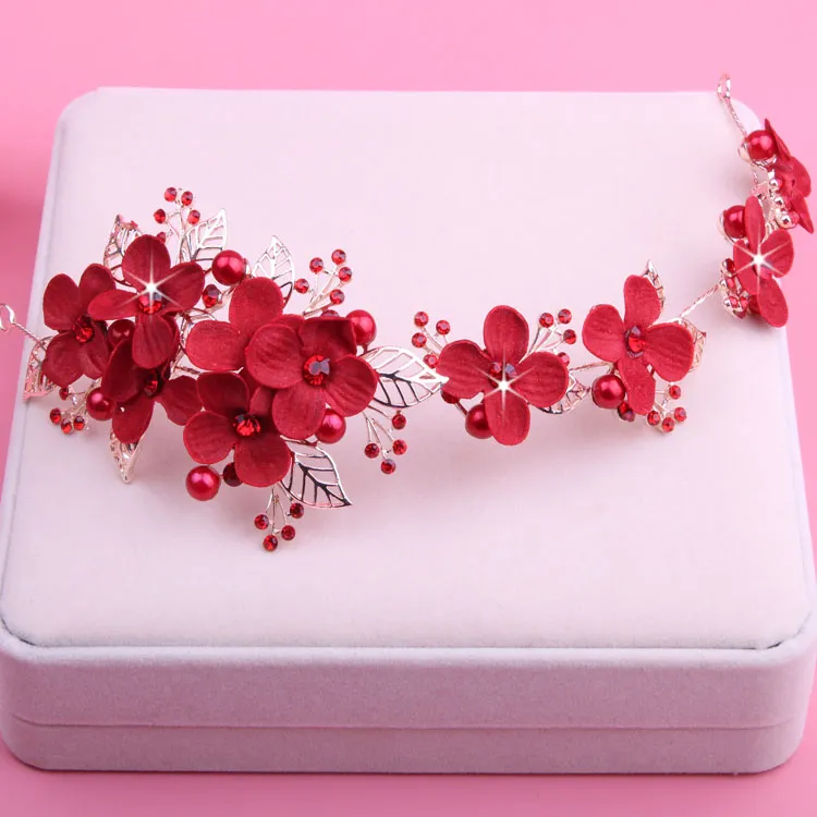 Chine perles rouges fleurs cristaux diadèmes de mariée couronnes coiffes de mariée accessoires de mariée diadèmes de mariage/couronnes T303566