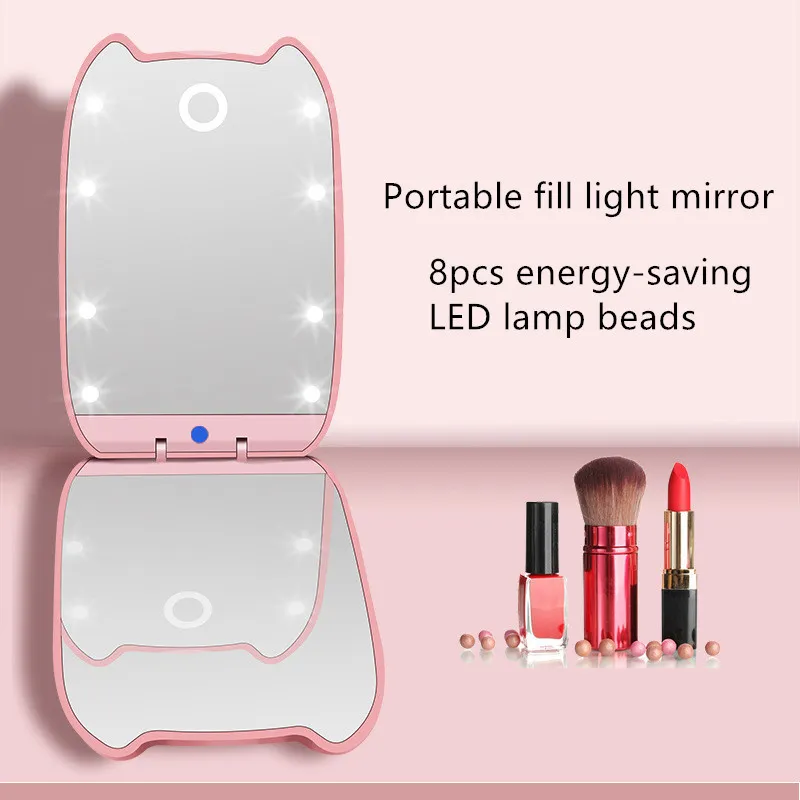 Wholesale Portable 8 LED Lights Makeup Mirror Double Sided Folding With