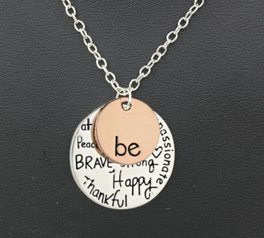 CHAUDE "Be" Graffiti Ami Brave Heureux Fort Merci Pendentif À Breloque Colliers 24 "Femmes Collier Bicolore Soeur Amitié