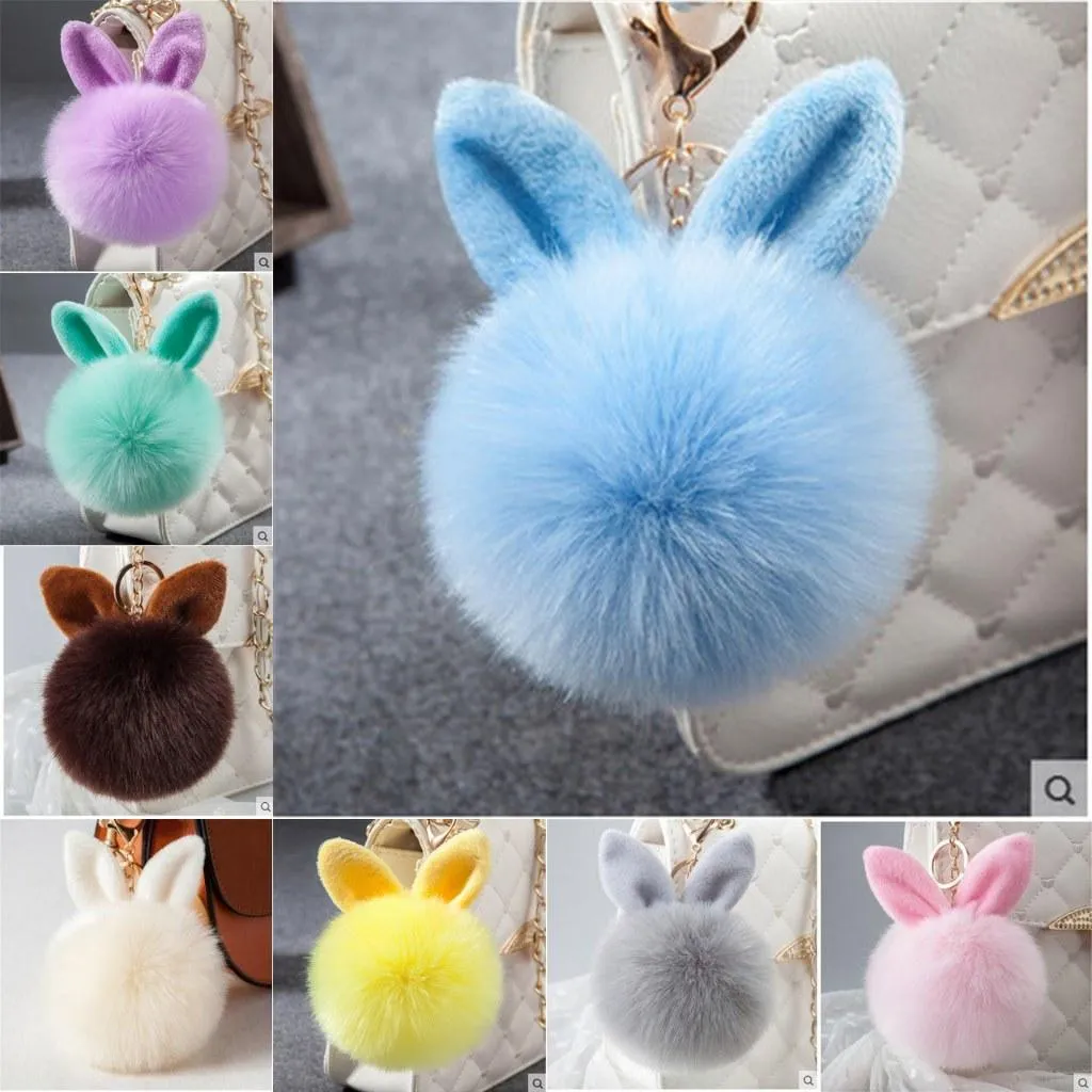 Nuovi portachiavi con pom pom in pelliccia Bella palla di pelo di coniglio Portachiavi Zaino Borsa Charms Coniglietto Portachiavi Portachiavi Per ragazze Donne Regali