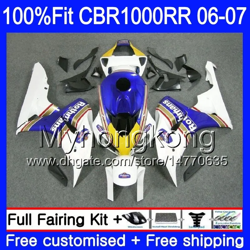 Corpo de injeção + tanque para HONDA CBR 1000 RR CBR 1000RR 06-07 276HM.2 CBR1000RR 06 07 CBR1000 RR 2006 2007 OEM Carenagem Rothmans Blue hot kit