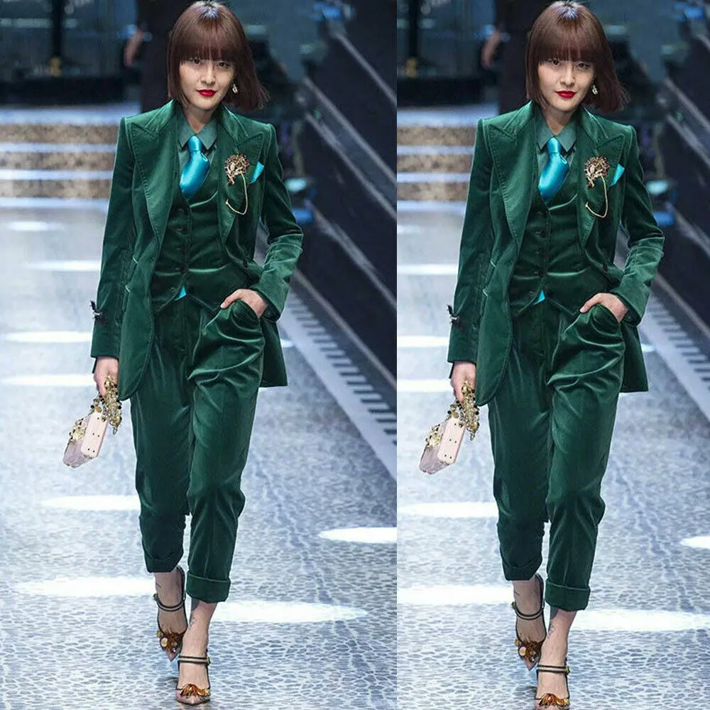 Dark Green Velvet Mother of the Bride Pant Suits Women Business Work Uniform Formal Outfit For Weddings Tuxedos Blazer 2024 Jacket Vest Pants