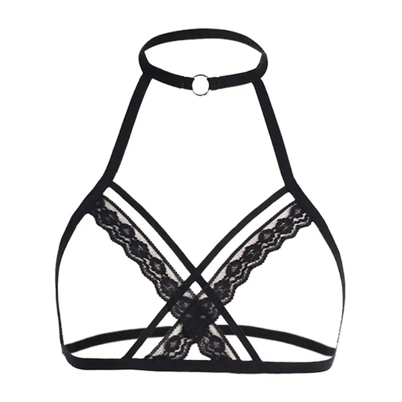 Alluring Lace Cage Bra - Women's Elastic Strappy Hollow Out Bustier Sports  Bra